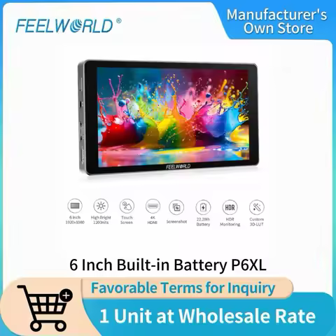 FEELWORLD P6XL 6 Inch Aluminium Built-in Battery Touch Screen 4K HDMI High Brightness 1200nit Camera