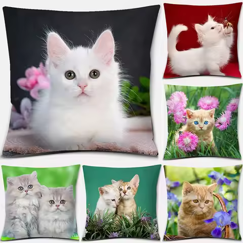 45x45cm Cute Cat Series Decorative Pillowcase Living Room Sofa Office Seat Cushion Cover Home Decora