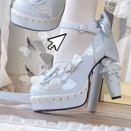 [41-42] Egg Tart Heart Lolita Large Size Lolita Round Toe 11cm Hem-Shaped Heel Mary Jane Shoes