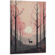 1PCS With Frame Bohemian Style, Deer, Forest Scenery, Modern Mural Poster Printing Decoration Painti