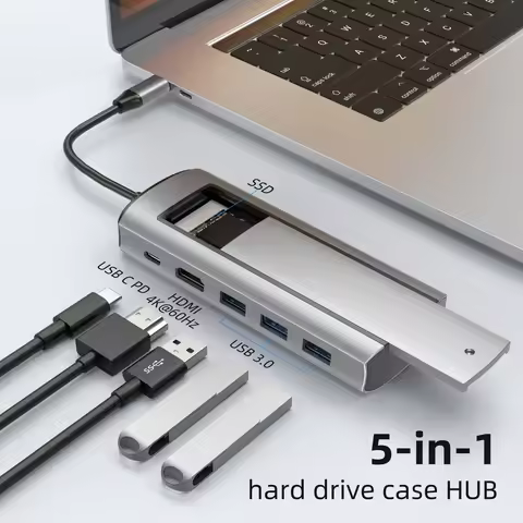 5-in-1 USB Hub With Disk Storage Function SSD M.2 SATA NVME USB Type C to HDMI-Compatible Docking St