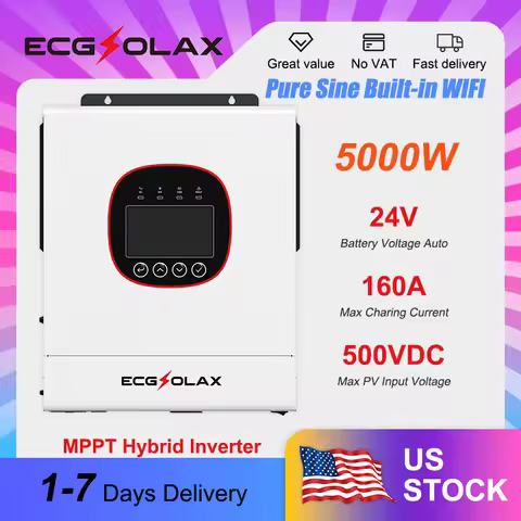 ECGSOLAX 5KW 24V Solar Hybrid Inverter 220Vac With MPPT 160A Hybrid Solar Inverter Built-in WIFI Off