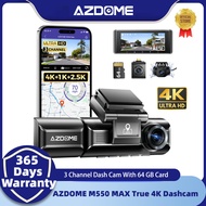 AZDOME M550 MAX True 4K 3 Channel Dash Cam for Car with WiFi GPS 3.19"Screen Car Recorder