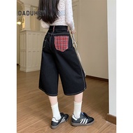 DaDuHey American vintage washed black and red plaid patchwork high-waisted loose drapey wide-leg 7-m