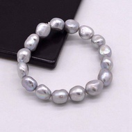 《819》Silver Gray Baroque Bracelet Natural Freshwater Pearl Women Bracelet