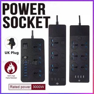 UK Plug 3000W Power Strip Universal Power Socket + USB Charger Output 3.1A Travel Accessory Plug Ext