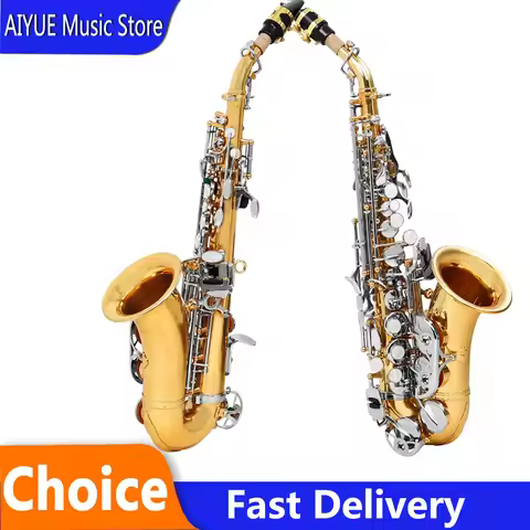 SLADE Soprano Saxophone Eb Small Bend Brass Body White Shell Gold Silver Bond For Professional With 