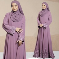 JOJOBars Jubah Abaya Muslimah Dress Moden 2024 Italian Crepe Embroidery Plain Wanita Plus Size S-2XL