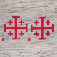 3S MOTORLINE 2X Merah 4'' Pelekat Geometrik Khas Jerusalem Cross untuk Kereta, Lori, Komputer Riba, 