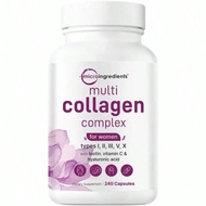 Microingredients Multi Collagen Complex, 240 Capsules Type I, V, X With Hyaluronic Acid, Biotin, Vit