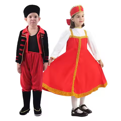 Halloween Russian Dance Girl Costume Red Sarafan Folk Party Fancy Dress