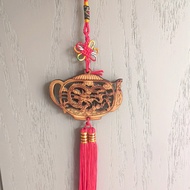 Auspicious Dragon Handle Pot Pendant Peach Wood Jewelry Auspicious Cloud Dragon Pot Wood Carving Pen