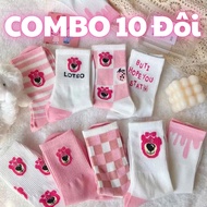 Combo 10 Đôi Tất Nữ Cổ Cao Gấu Hồng Lotso Vớ Contton Thoáng Khí Cao Cấp Gia Dụng Số 1 Việt Nam