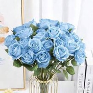 50pcs Artificial Blue Roses, Pale Blue Roses, Velvet Roses, Long Stem Fake Roses, Suitable For Valen