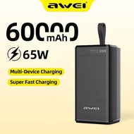 Awei 60000mAh Power Bank 65W Super Fast Charging Powerbank LED Digital Display Large Capacity Portable Charger