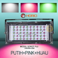 lampu sorot led 50watt rgb warna warni + remot - puti+pink+hijau