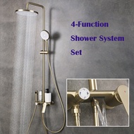 Gold Shower Fixture System Combo Set,Rainfall Shower Head with High Pressure Hand shower Wall Mount
