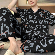 2025 Summer Knitted Plaid Mens Pyjamas Plus SIZE 4XL Pajama Sets Casual Pjs Lounge Masculine Sleepwe