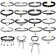 10PCS/Set Gothic Choker Necklaces Vintage Lace Layered PU Leather Collar Womens Halloween Gothic Nec