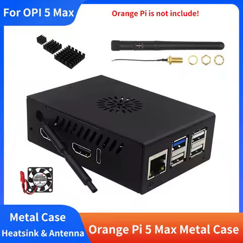 Orange Pi 5 Max Metal Case Aluminum Alloy Protection Shell with Cooling Fan Optional Antenna Heat Si