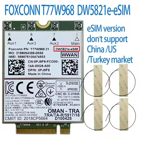 USB T77W968 DW5821e LTE Cat16 GNSS 4G WWAN Card Module for Dell Latitude 5420 5424 7424 Rugged Latit