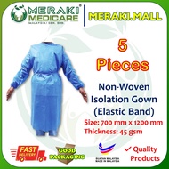 ISOLATION GOWN C/W ELASTIC BAND NON-WOVEN PPE 45GSM 700X1200MM BLUE 5PC/PK 10PK/CTN 50PC/CTN PAP-ISG