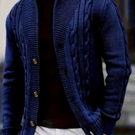 TEMU เสื้อกันหนาวถัก Iron OBM สำหรับผู้ชาย - สีดำ แขนยาว คอปกใหญ่ รายละเอียดริบ ยืดหยุ่นสูง ทรงปกติ 