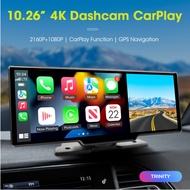 TRINITY 10.26 Inch 4K Car Dashboard Dash Cam Carplay &amp; Android Auto Wireless Dual Camera Video Recorder WiFi Connect GPS
