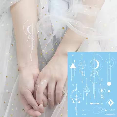 white henna Temporary tattoo stickers Moon circle geometry tattoos hand arm Bracelet anklet waterpro