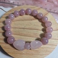 ROSE QUART MADAGASCAR BRACELET 10MM COMBINATION HEART 15mm GENUINE NATURAL STONE