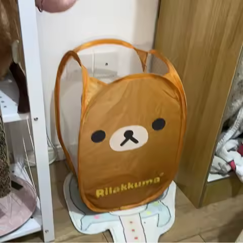 Japanese Rilakkuma mesh folding large capacity laundry basket cartoon portable storage frame dormito