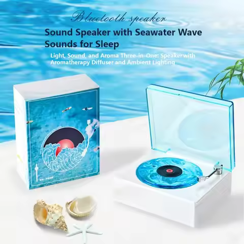 Waves Vinyl Player Bluetooth Speaker with White Noise Retro Turntable Speaker Sleep Aid Stereo Sound