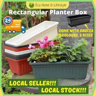 Plastic Planter Box with Saucer Plastic Rectangular Flower Pot 塑料花盆  长方形塑料花盆 Pasu Bunga Plastik Local Stock Fast Deliver