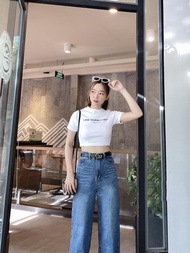 Quần jean nữ ống rộng dáng suôn dài xanh vân hách chân cực đỉnh vải jean đứng p13