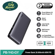 AUKEY Laptop Power bank smartphone/ 20000mah PB-Y43-GY USB C 65W PD 3.0 Slim