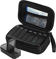 Weekly PU Leather Pill Bag Organizer Case 2 Times a Day, AM PM Daily Pill Box to Hold Vitamin, Fish