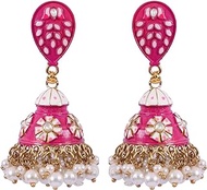 Bollywood Jewellery Traditional Ethnic Bridal Bride Wedding Bridesmaid Traditional Gold-Plated pink Kundan, Jaipur handpainted Meenakari Jhumka Earrings