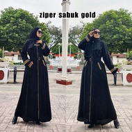 Abaya Gamis Hitam Bordir Maxi Dress Arab Saudi Zephy Turkey Dubai Zip Sabuk Gold