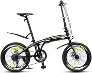Fashionable Simplicity 7 Speed Folding Bike 20 Inch Foldable Compact Bicycle with Low Step-Through Steel Frame Comfort Saddle and Fenders for Adults Black