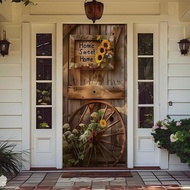 Penutup Pintu Gaya Rustic Irisbell 35'' x 83'', Hiasan Pintu Rumah Gaya Vintage dengan Corak Kayu, P