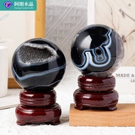 Natural Crystal Black Agate Smile Crystal Ball Ornaments Agate Cornucopia Home Office Decoration Luc