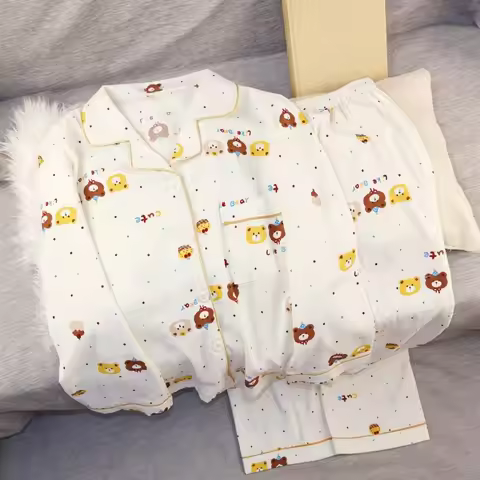 Spring Autumn Pajamas Set Women 2 Pieces Cute Printed Casual Daily Soft Kawaii Sleepwear Ladies Slee