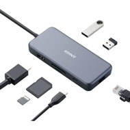 Anker 555 USB-C Hub 8-in-1 with 100W Power Delivery 4K 60Hz HDMI Port 10Gbps Type-C / USB-A Data Ports Ethernet Port SD Card Reader for Macbook and Laptops