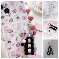 PEACEB Pink Ribbon Cat Claw Phone Chain, PVC Anti-loss Cat Ribbon Phone Charms, Cellphone Chain Bead