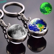 BARR1YYJ Solar System Earth Glowing Glass Ball Double Side Galaxy Moon Keychain