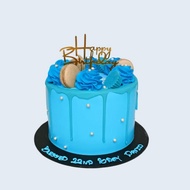 Halal-Certified Macaron Blue Birthday Cake