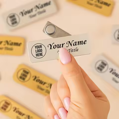 7x2cm Free Customizable Brooches Pin Personalized Engraved Text Logo Business ID Plate Metal Tag Tap