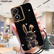 NORVIK for Black Luxury Plating Phone Case with Rabbit Tie Rod Bracket & Lanyard for Vivo Y17s V29 Y