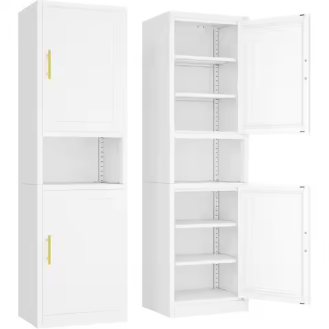 White 66.93 High Metal Storage Cabinet with 4 Adjustable Shelves for Kitchen, Bathroom, and Living S