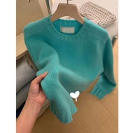 Tiffany Blue Knitted Wool Sweater Loose Overhead round Neck Pullover Buy Now Pay Later Trending 25 N